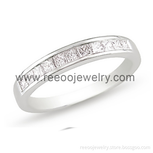 Channel Set CZ Sterling Silver Wedding Band Eternity Ring